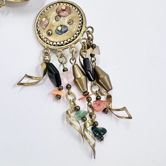 NWOT - BOHO Artisan Natural Stone & Antiqued Gold Tone Dangle Clip-On Earrings - Picture 5 of 7